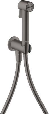 Douchette hygiénique pour WC Axor round en noir chromé brossé pour eau froide avec support et flexible