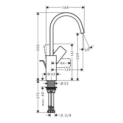 Mitigeur de lavabo Hansgrohe Vivenis 210 avec bec orientable, tirette et vidage en noir chromé brossé