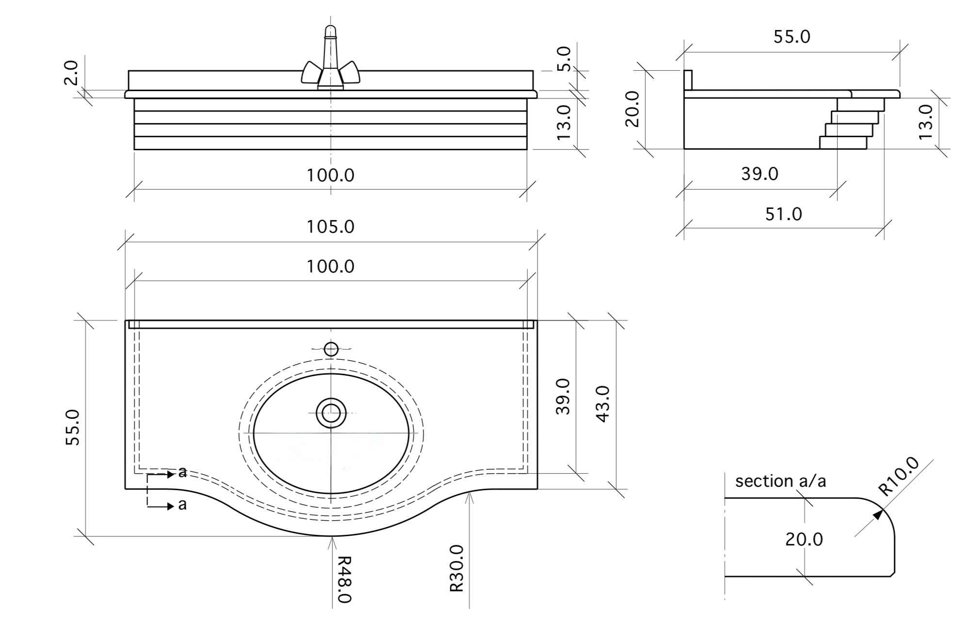 Plan Niagara 104 cm avec vasque encastrable Broadway - vue 2