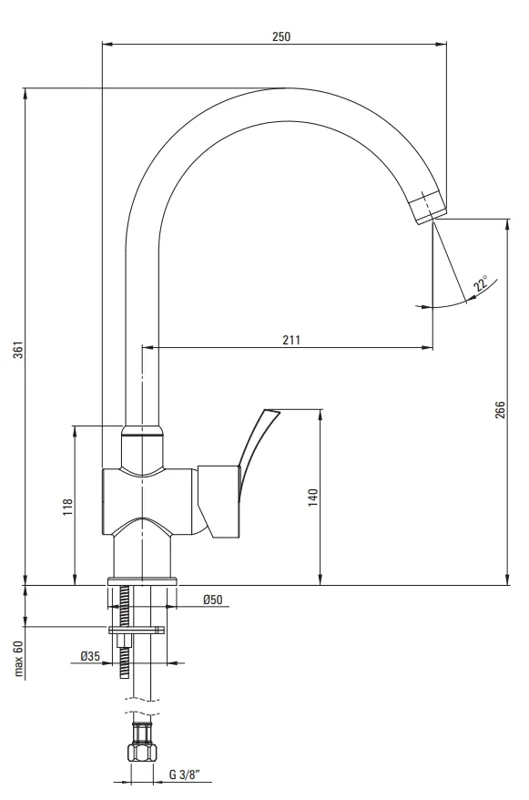 Mitigeur de lavabo ou de cuisine Deante Kostel en chromé — vue 5