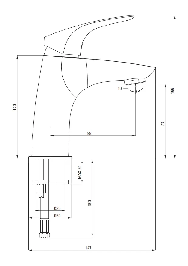 Mixer tap Deante Cynia 87 with click-clack waste in chrome