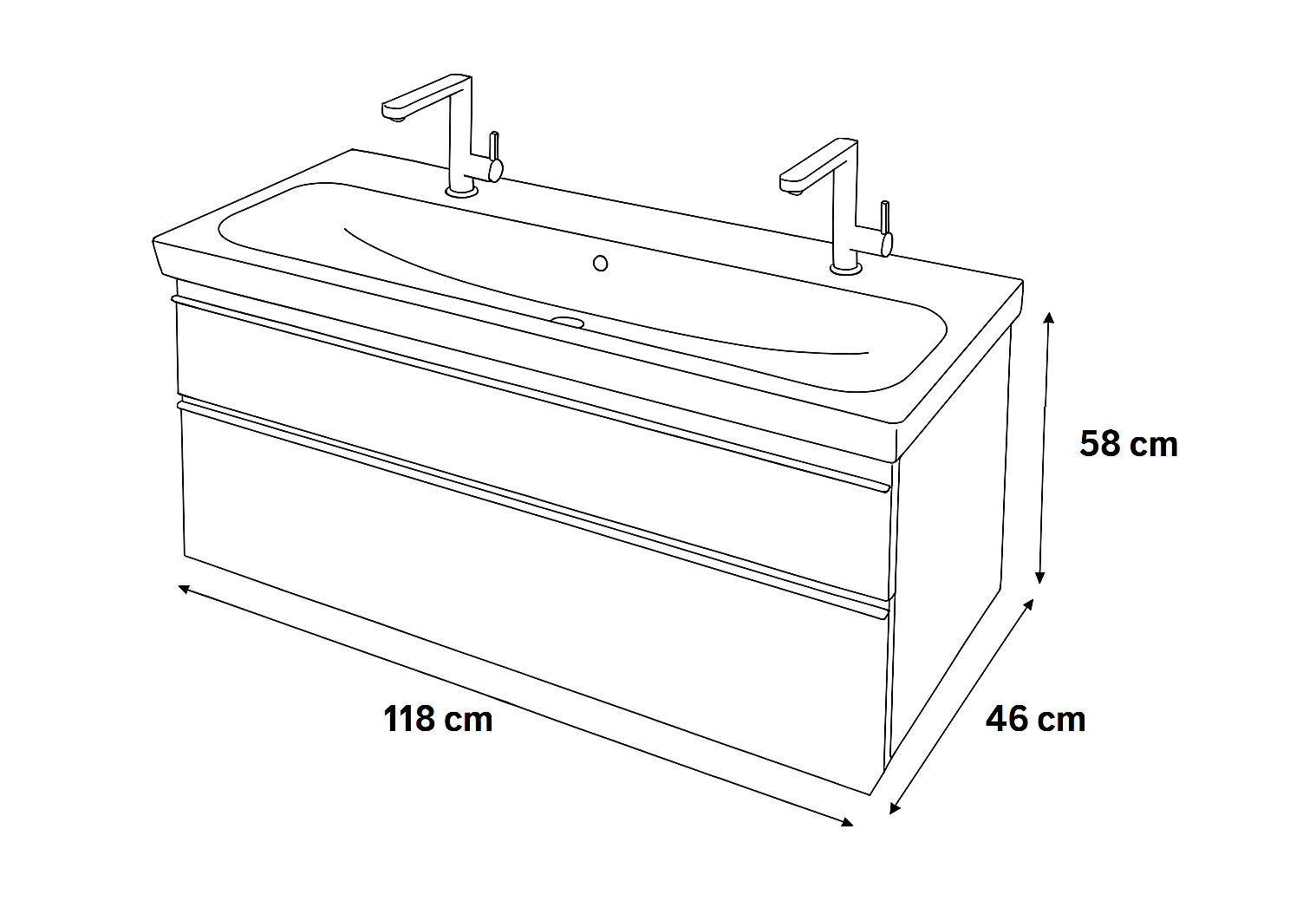 Meuble de salle de bains à deux tiroirs pour lavabo Geberit Smyle 120 cm (sans vasque) - vue 10