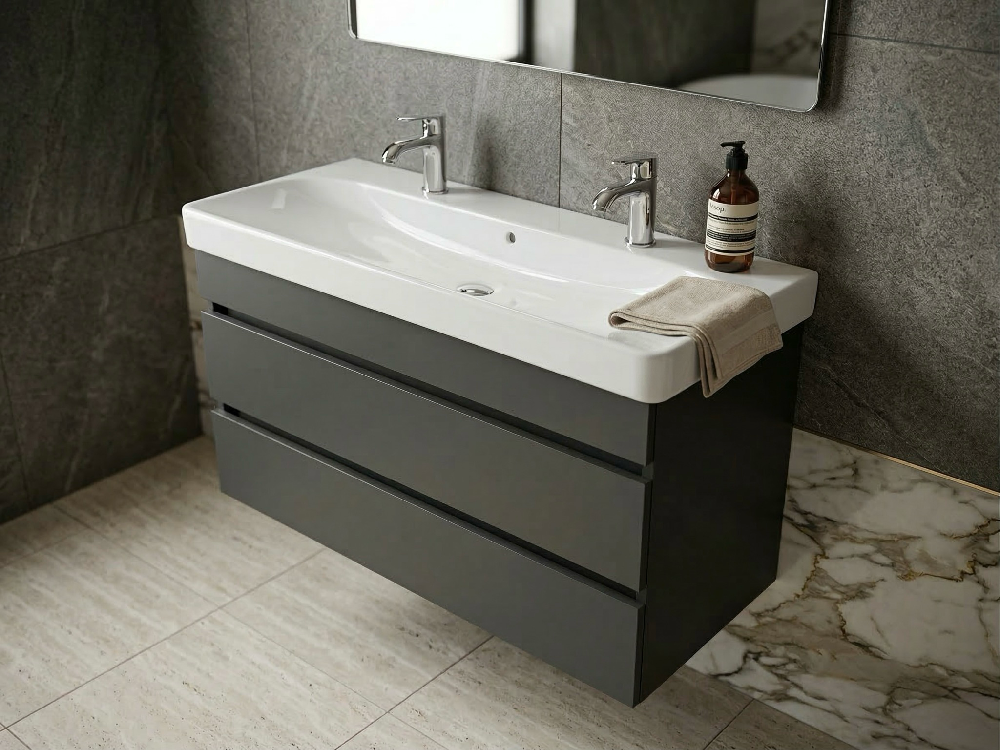 Meuble de salle de bains à deux tiroirs pour lavabo Geberit Smyle 120 cm (sans vasque) - vue 6