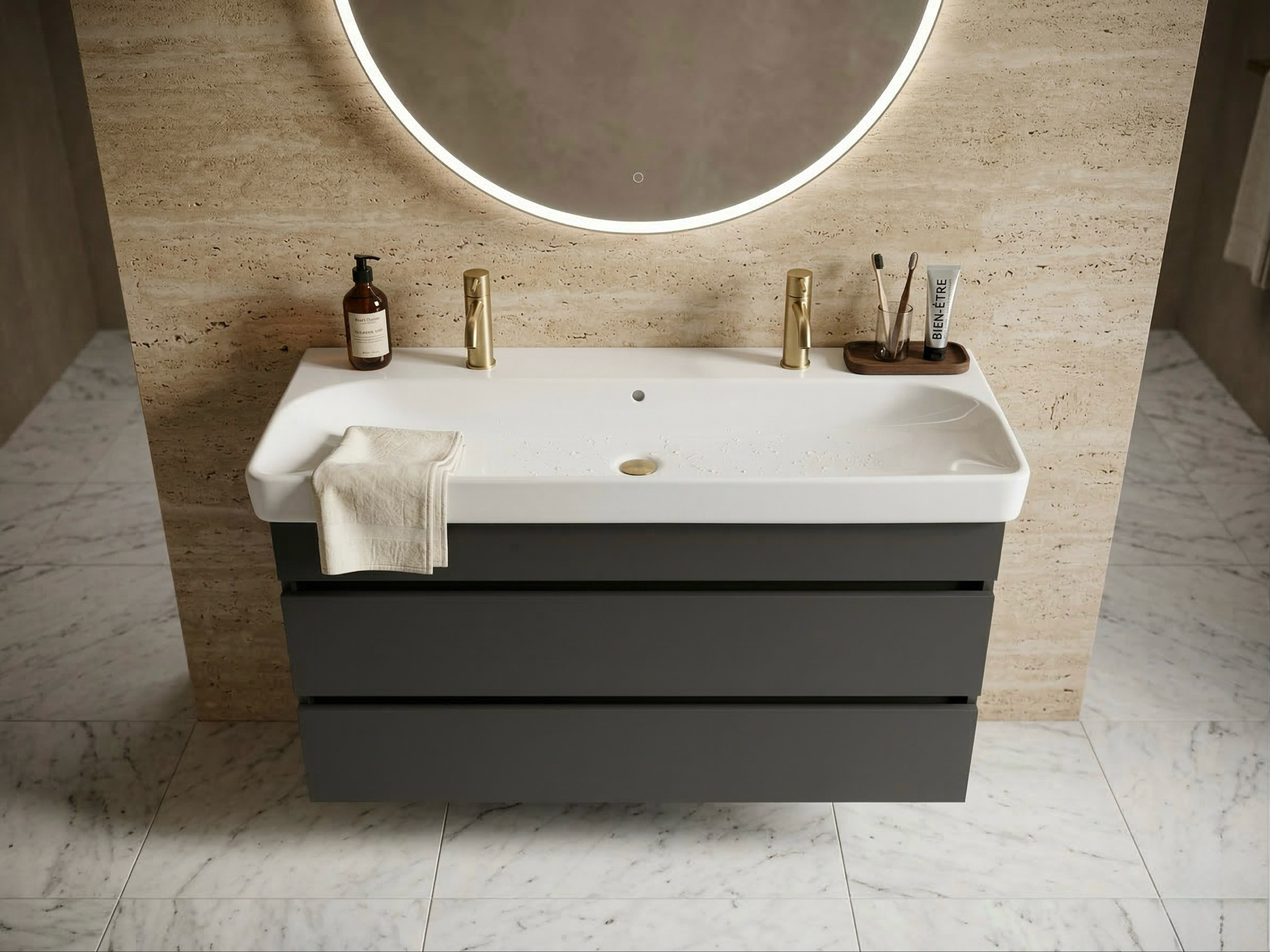 Meuble de salle de bains à deux tiroirs pour lavabo Geberit Smyle 120 cm (sans vasque) - vue 5