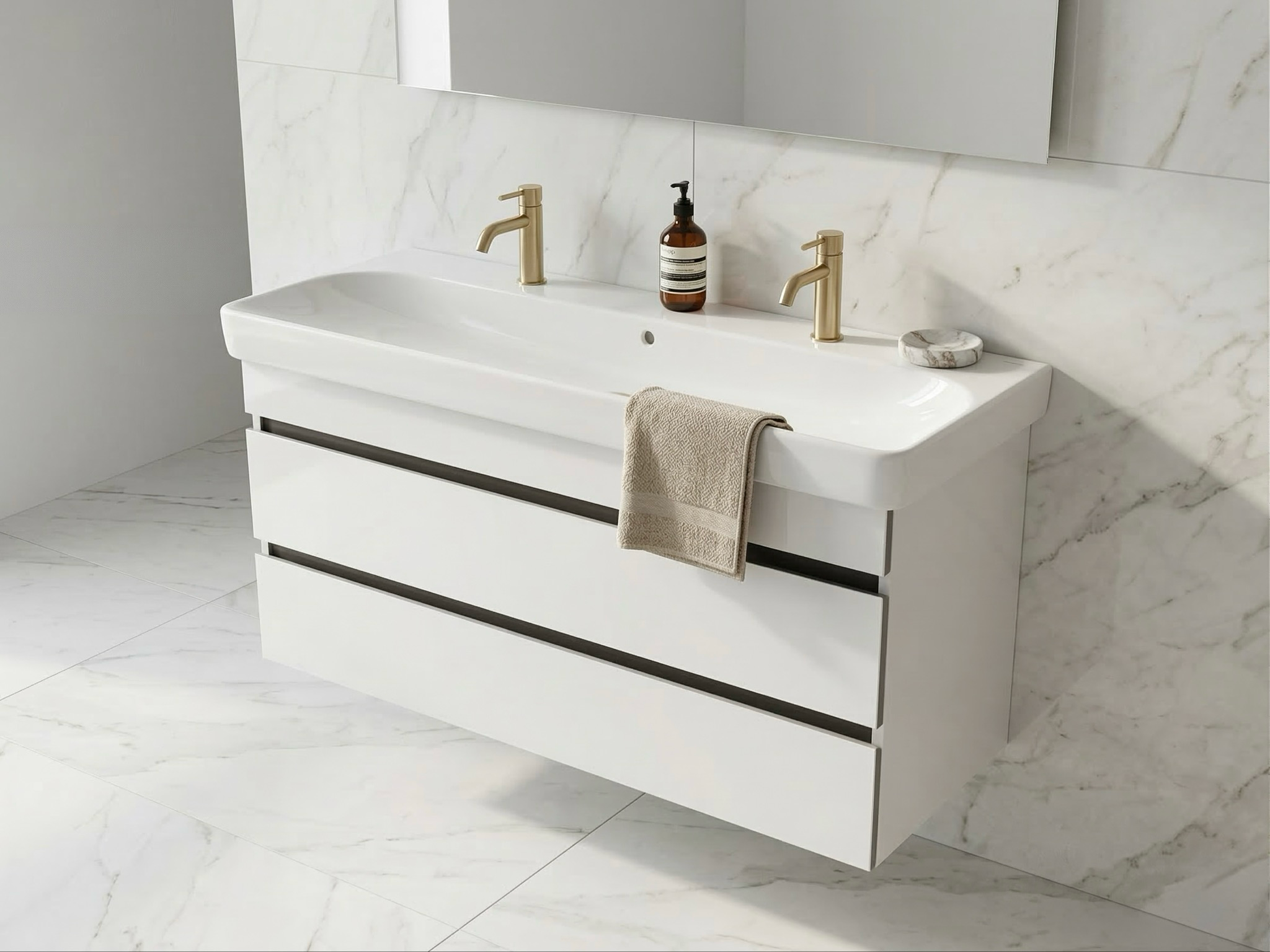 Meuble de salle de bains à deux tiroirs pour lavabo Geberit Smyle 120 cm (sans vasque) - vue 7