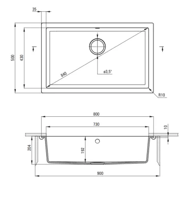 Deante Corda Undermount Kitchen Sink Single Bowl Granite 80 x 50 cm in Black with Manual Drainage