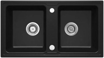 Deante Zorba Double Bowl Granite Undermount Kitchen Sink 78 x 43.5 cm in Matte Black with Space-Saving Telescopic Drain