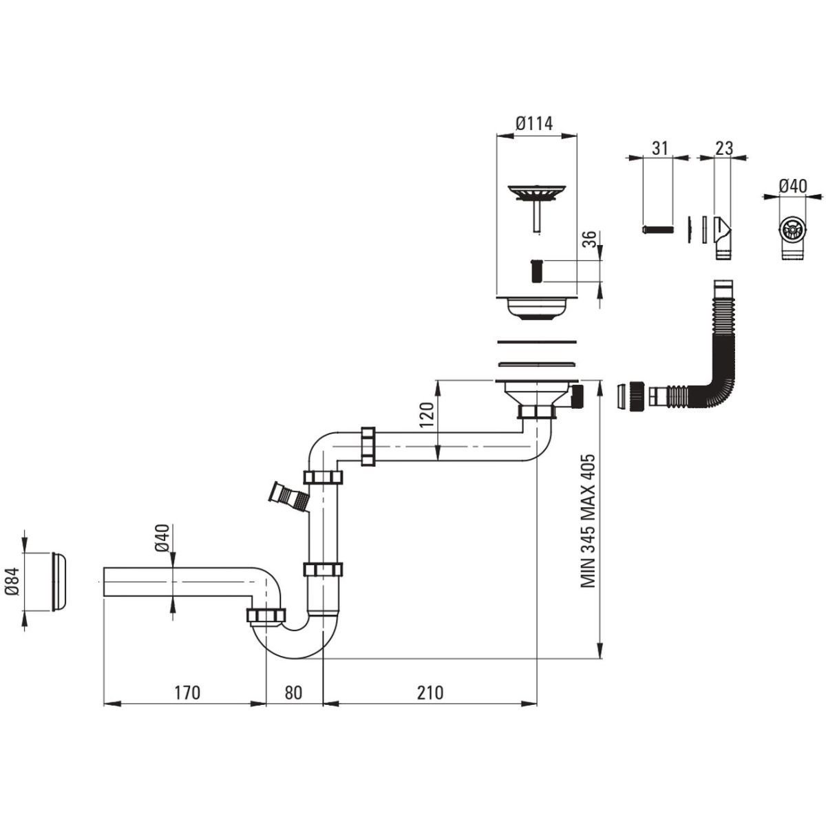 Évier de cuisine encastrable simple bac granit Deante Corio 86 x 50 cm en finition graphite avec vidage automatique télescopique gain de place — vue 4