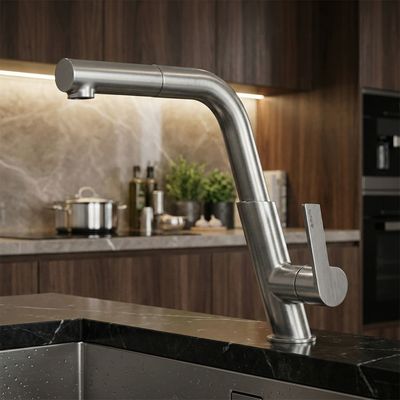 Deante Silia Kitchen Mixer Tap with Pull-Out Titanium Showerhead