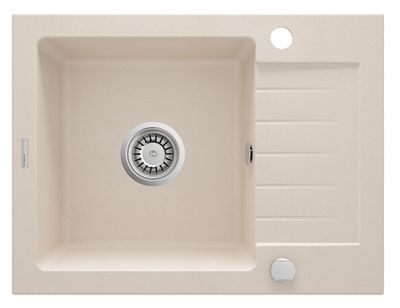 Deante Zorba Single Basin Built-in Granite Kitchen Sink 58 x 44 cm in Beige with Space-saving Telescopic Drain