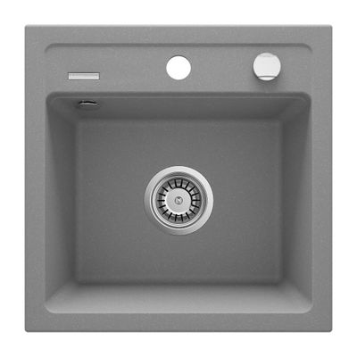 Deante Zorba 44 x 44 cm Metallic Gray Granite Single Bowl Undermount Kitchen Sink with Space-Saving Telescopic Drain