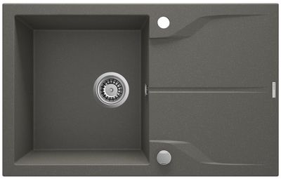 Deante Andante Flush Single Bowl Granite Kitchen Sink 78 x 49 cm in Metallic Anthracite with Space-Saving Telescopic Drain