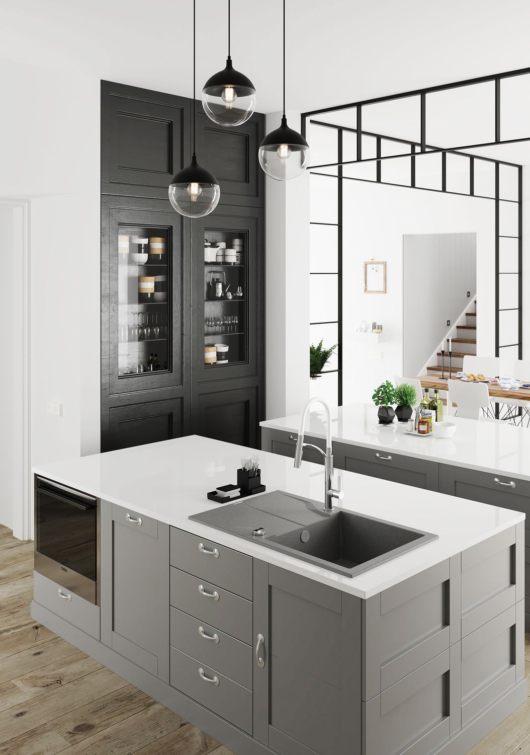 Deante Andante Flush Single Bowl Granite Kitchen Sink 78 x 49 cm in Metallic Anthracite with Space-Saving Telescopic Drain