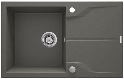 Deante Andante Flush Single Bowl Granite Kitchen Sink 78 x 49 cm in Metallic Anthracite with Space-Saving Telescopic Drain