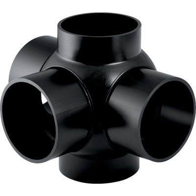 Embranchement boule 88.5° Geberit PEHD à trois départs, raccords 135° déportés : d=125mm, d1=110mm
