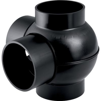 Embranchement boule 88.5° Geberit PEHD à deux départs, raccords 90° déportés : d=125mm, d1=110mm