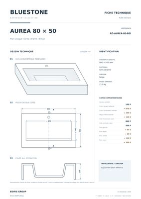 Plan-vasque 80 cm en grès cérame Aurea