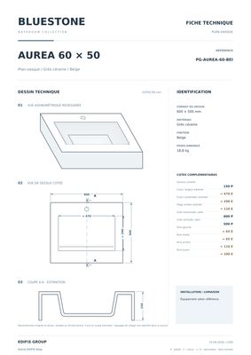 Plan-vasque 60 cm en grès cérame Aurea