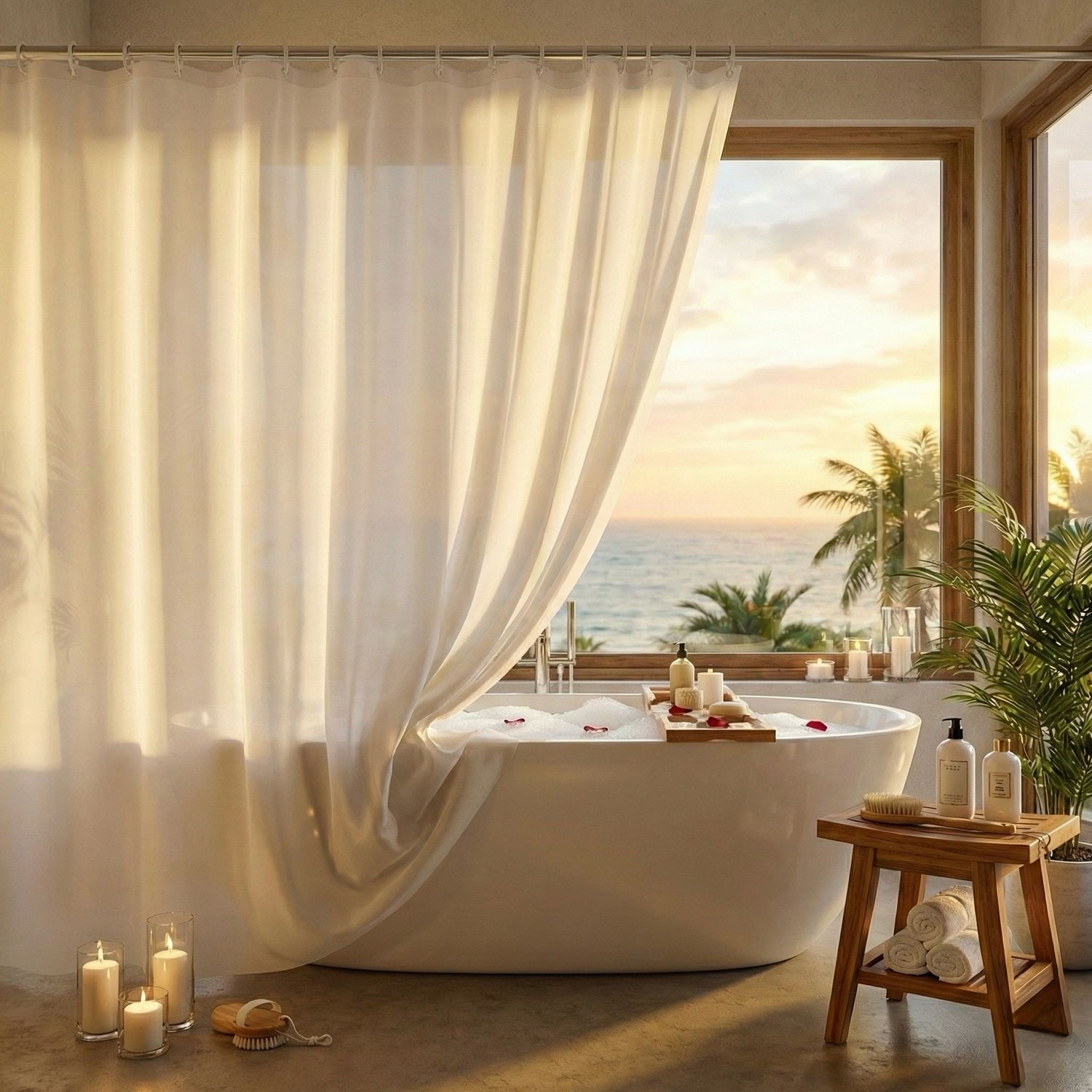 Rideau de baignoire Basic blanc 180 × 200 cm avec anneaux