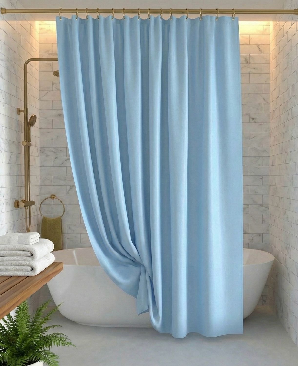 Rideau de douche Basic bleu ciel 180 × 200 cm avec anneaux