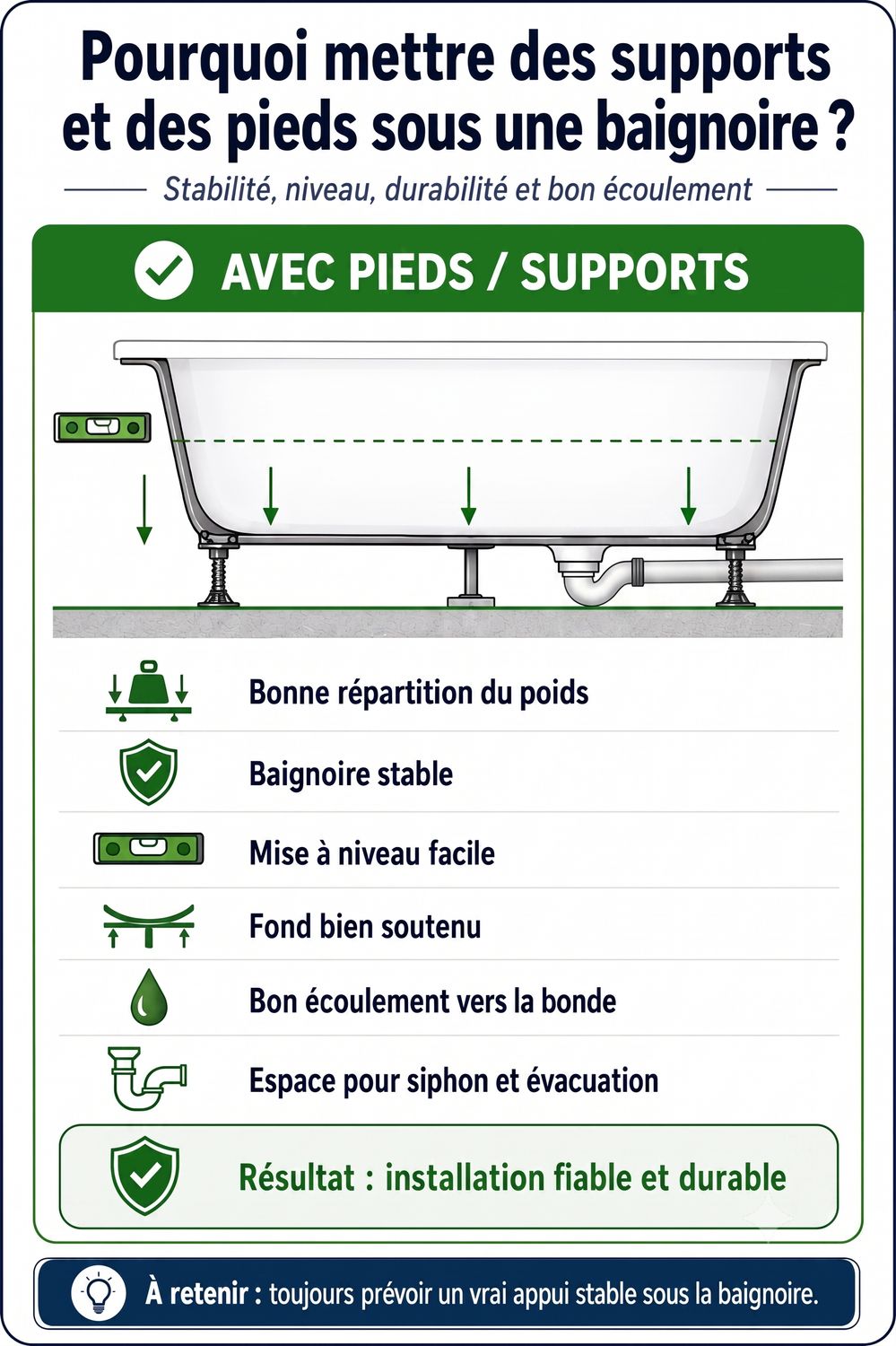 Adjustable Supports and Feet for Bathtubs
