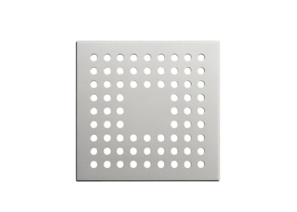 Grille d'évacuation de douche carrée en acier inoxydable Bluestone avec finition chromée et nombreux petits trous.