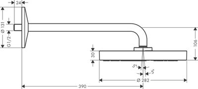 AXOR One 280 Overhead Shower with 390 mm Shower Arm in Brushed Stainless Steel