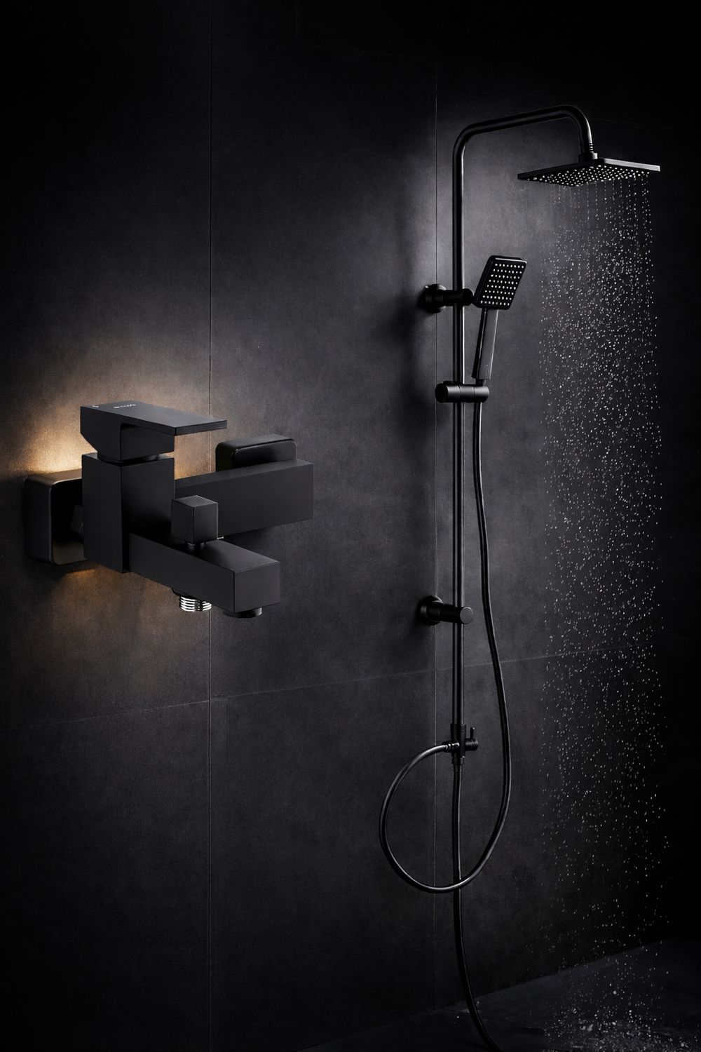 Deante Boro 200 Shower Column with Bath/Shower Mixer in Matte Black