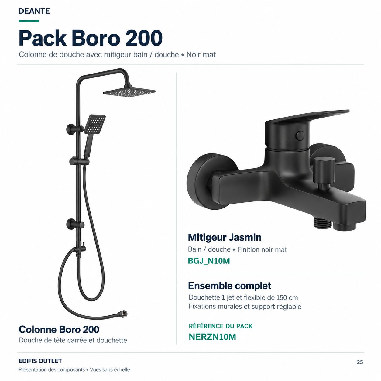 Deante Boro 200 Shower Column with Bath/Shower Mixer in Matte Black
