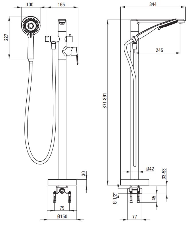 Deante Arnika Bath/Shower Mixer for Floor-Mount Installation in Polished Gold PVD