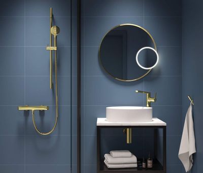 Deante Arnika Shower Bar with 3-Function Hand Shower and Polished Gold PVD Hose