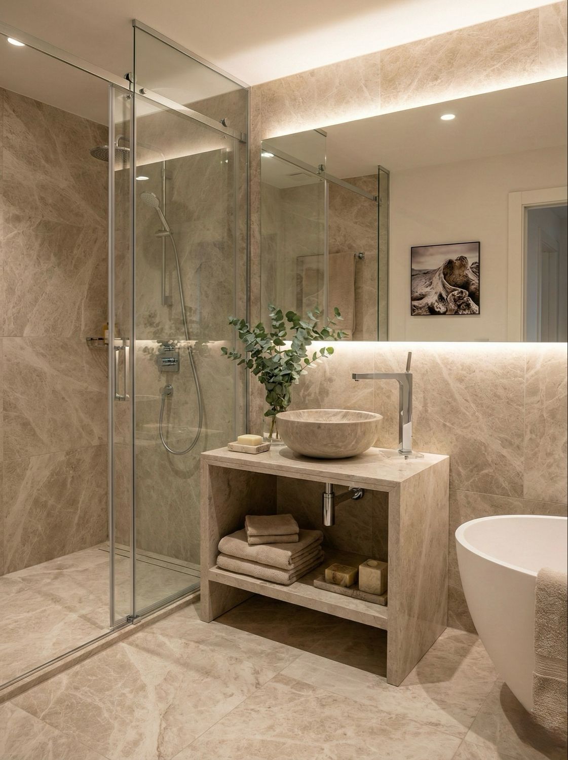 Odysée Marble Console 80 x 50 cm with Shelf in Kedhel Grey