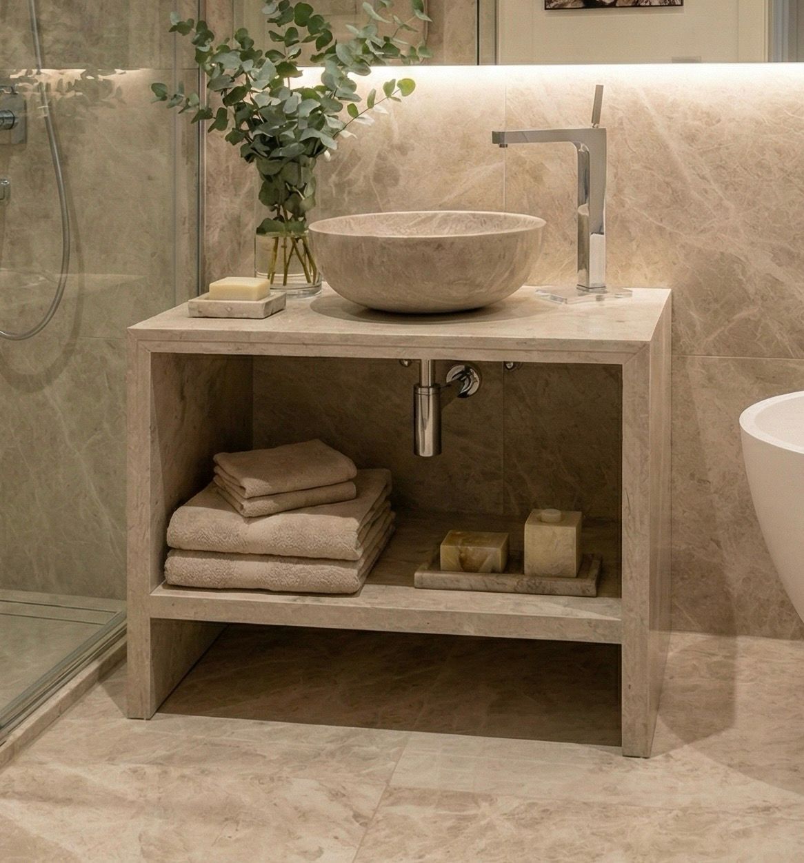 Odysée Marble Console 80 x 50 cm with Shelf in Kedhel Grey