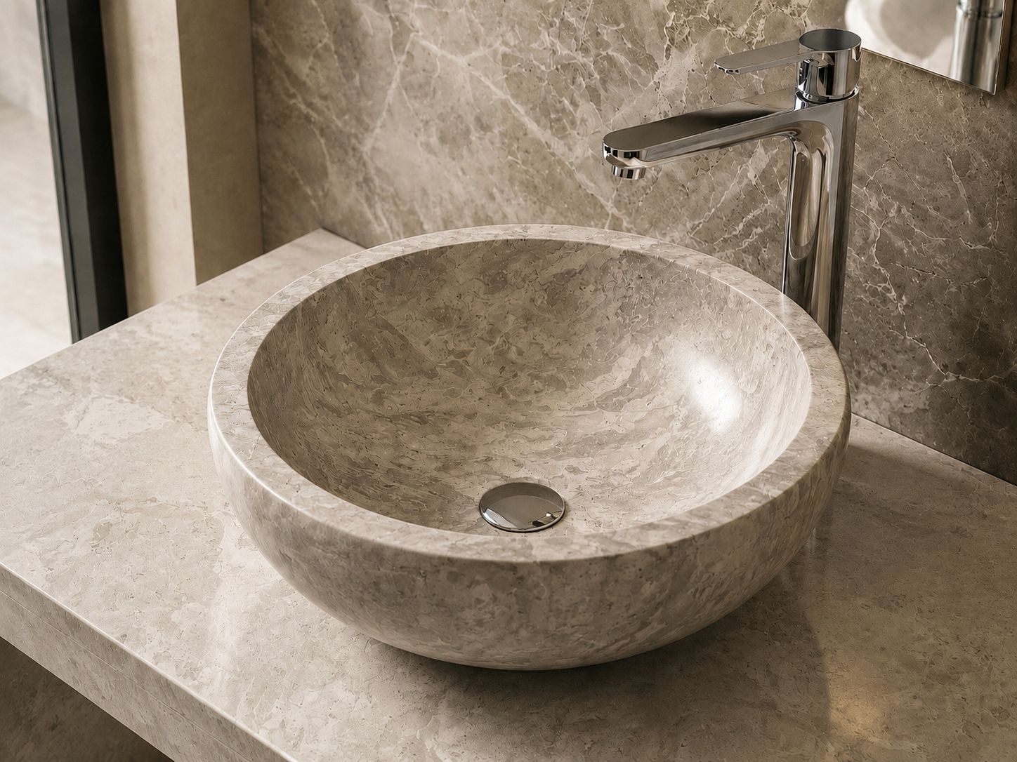 Babel Sculpted Marble Countertop Bowl 40 cm Diameter Kedhel Gray