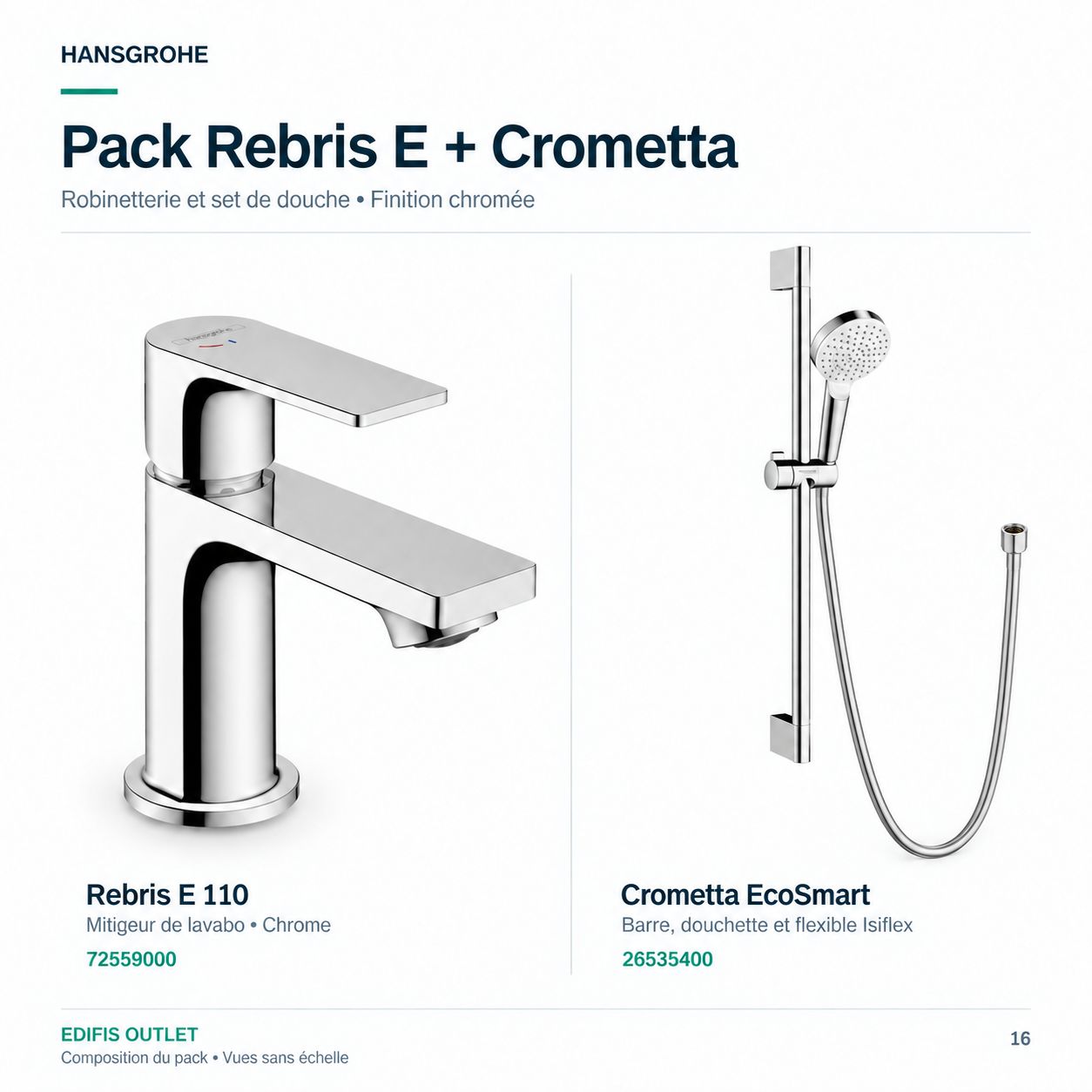 PACK: Hansgrohe Rebris E 110 and Crometta Shower Bar