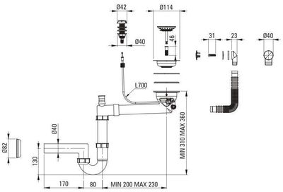 Granite Kitchen Sink Drain Deante 1 Bowl Large Plug in Matte Black