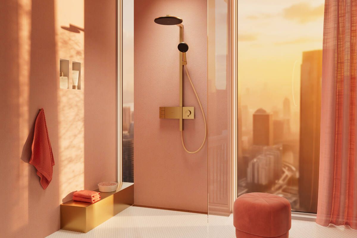 Colonne de douche Showerpipe Hansgrohe Raindance Alive S 300 2 jets avec mitigeur thermostatique ShowerSelect Comfort en bronze brossé — vue 3