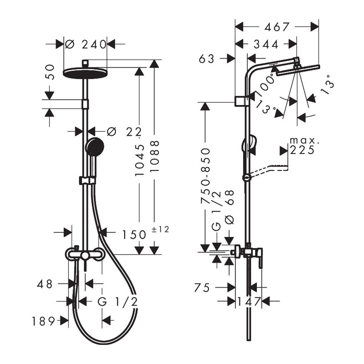 Colonne de douche Showerpipe Hansgrohe Activera S 240 1 jet avec mitigeur EcoSmart - vue 8