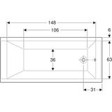 Dimensions de la baignoire rectangulaire Geberit Supero, 170 x 75 cm, dessin technique, mesures incluses.