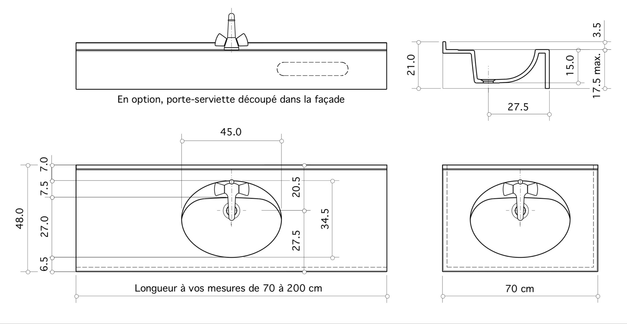 Plan-vasque Atoll 120 cm - vue 6