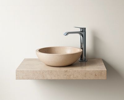 Lavabo en marbre, Plan-vasque Utique 80cm, gris Kedhel, lavabo de salle de bain moderne avec robinet chromé.