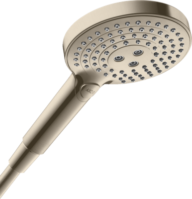 Pommeau de douche à main Axor ShowerSolutions 120 en nickel brossé avec 3 jets et technologie EcoSmart.
