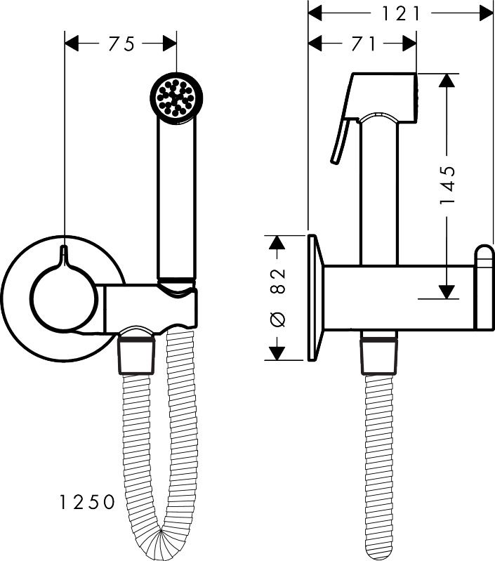 Douchette hygiénique pour WC Axor round en nickel brossé pour eau mitigée avec support et flexible — vue 2