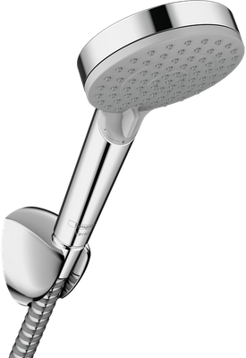 Pommeau de douche Hansgrohe Vernis Blend 100 avec fixation murale et flexible, finition chromée.