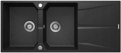 Deante Corio Double Bowl Granite Built-in Kitchen Sink 116 x 50 cm in Graphite with Space-saving Telescopic Drainage