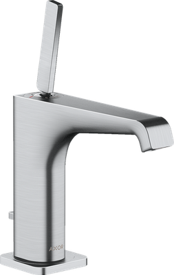 Robinet de lavabo AXOR Citterio E 130 en chrome brossé avec poignée joystick et bonde.