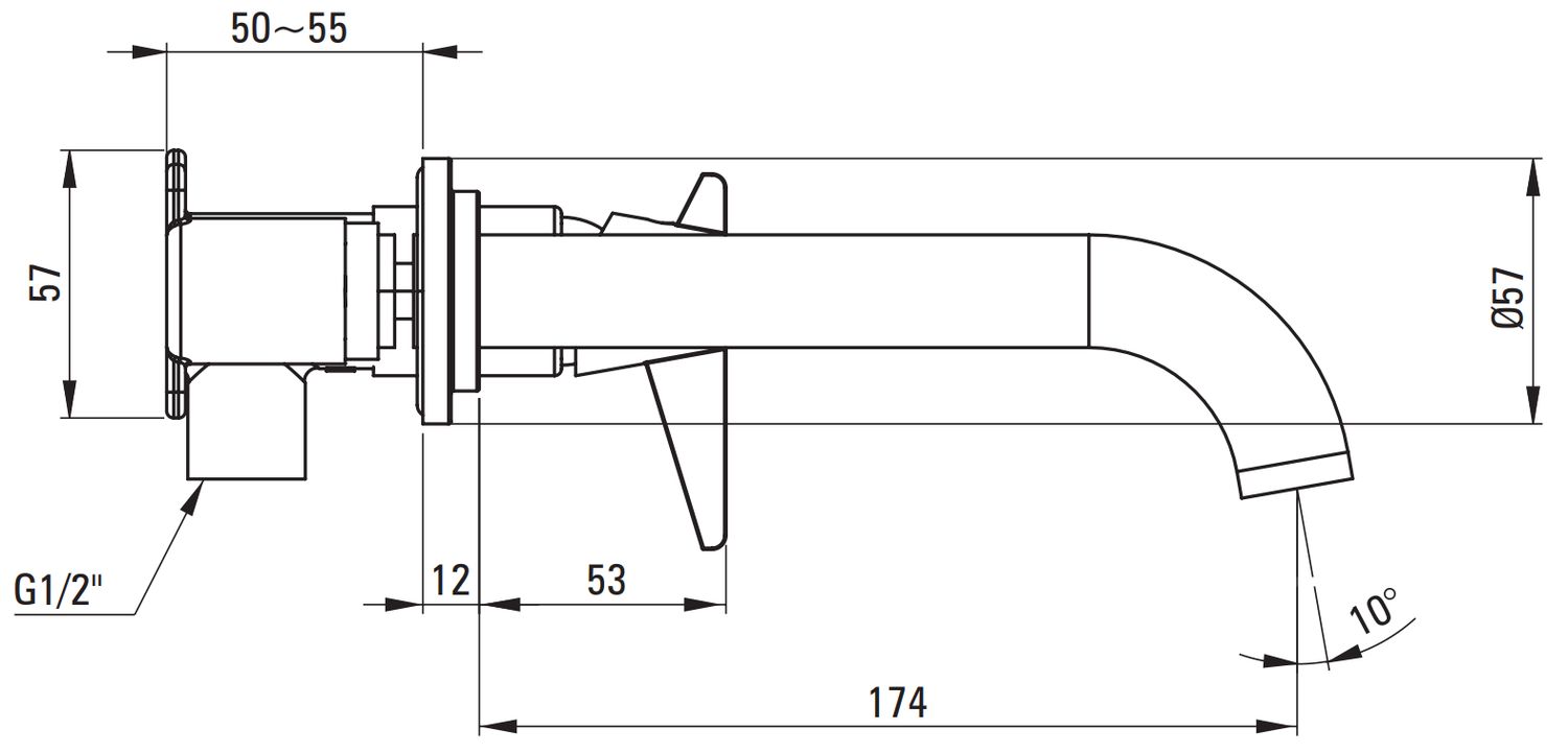 Deante Temisto Built-in Bathroom Faucet 174 mm without Waste in Brushed Brass PVD