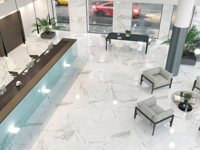 Statuario Luxe brillant Cifre Ceramica 60x120cm carreaux de porcelaine effet marbre rectifié pour sol intérieur de hall.