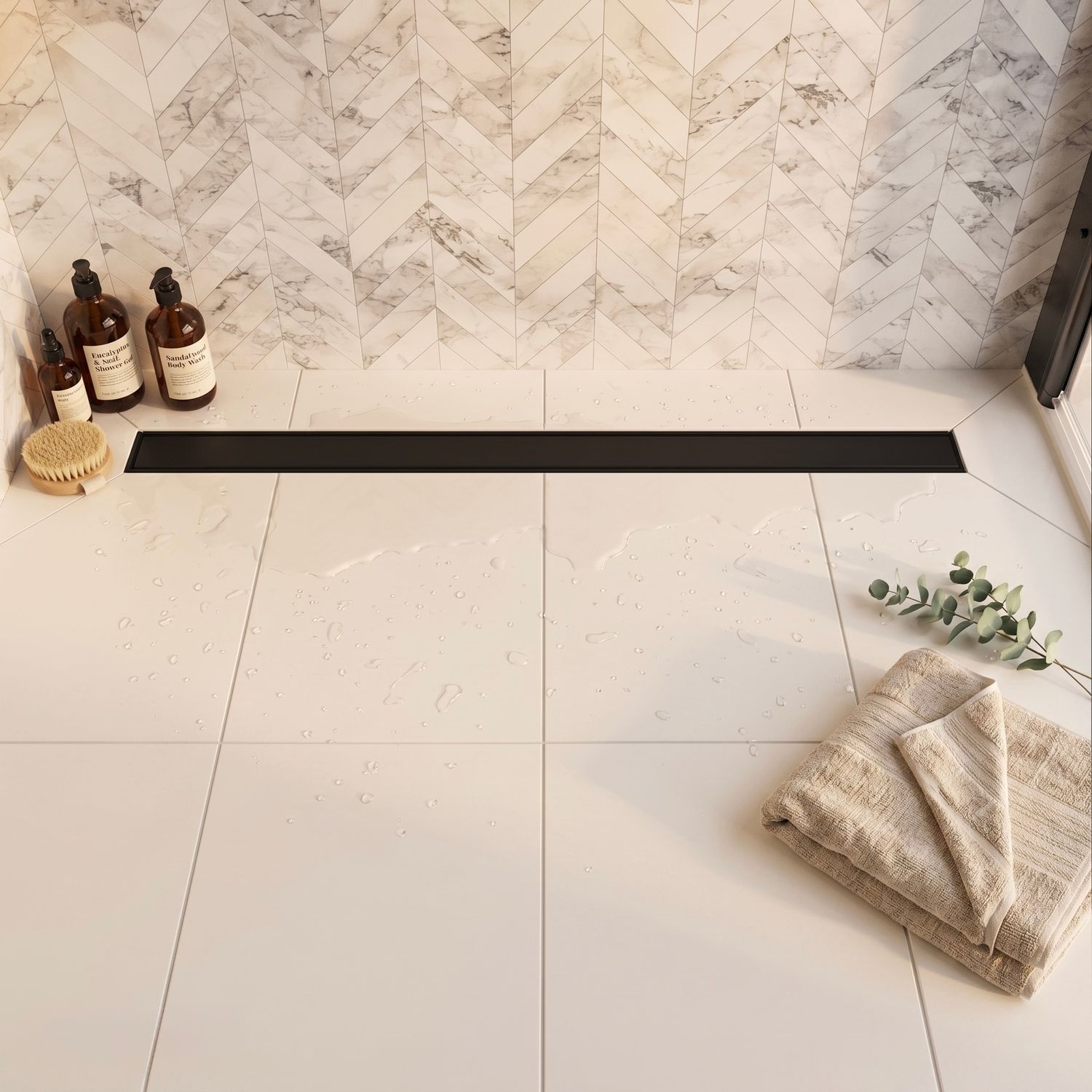 Vogi Drain Linear ABS Duo Shower Channel 80 cm in Matte Black - Drain Flow Rate 56 L/min