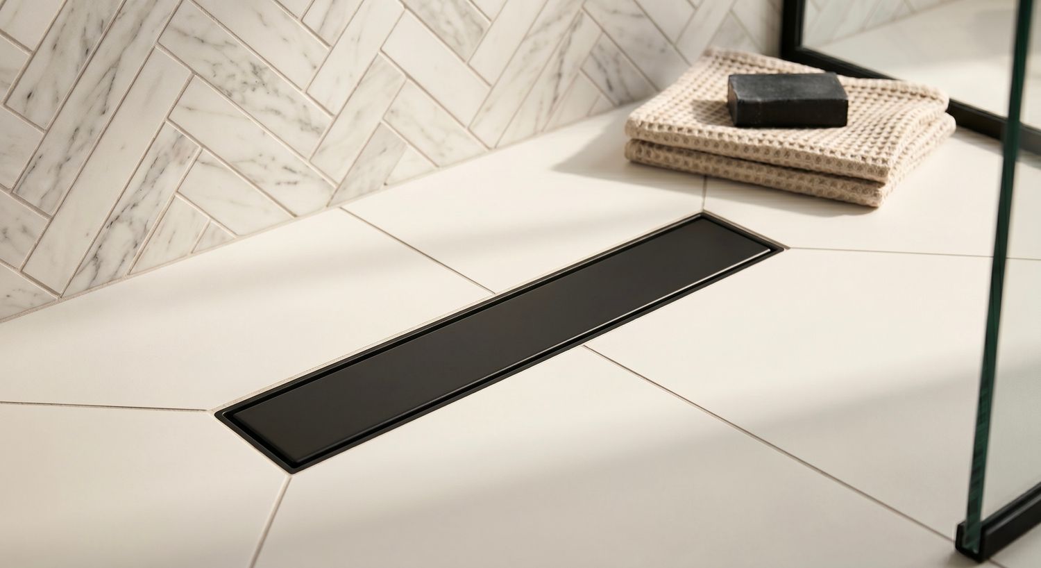 Canivelle de douche Vogi Drain linéaire Duo 50 cm avec grille réversible prêt à carreler ou en noir mat - débit d'évacuation 56 L/min — vue 4